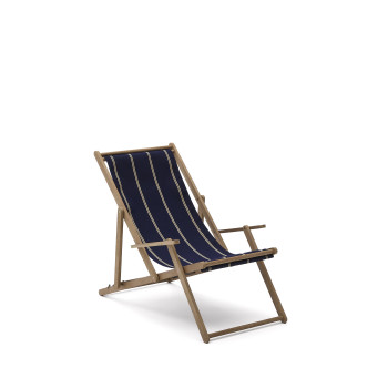 Hamac d'extérieur pliable Vilara à rayures bleues et beiges en bois d'acacia massif 100 % FSC