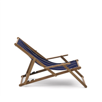 Hamac d'extérieur pliable Vilara à rayures bleues et beiges en bois d'acacia massif 100 % FSC