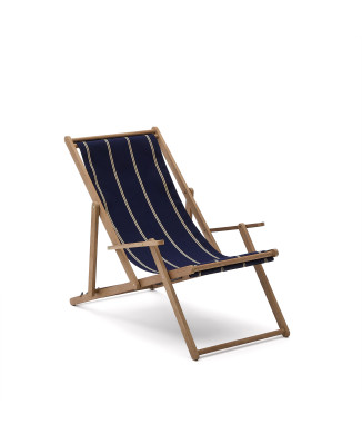 Hamac d'extérieur pliable Vilara à rayures bleues et beiges en bois d'acacia massif 100 % FSC