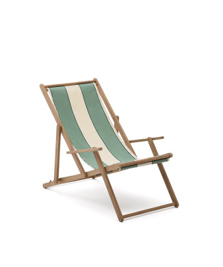 Hamac pliant d'extérieur Vilara à rayures vertes et beiges en bois massif d'acacia 100 % FSC