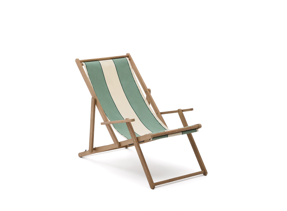 Hamac pliant d'extérieur Vilara à rayures vertes et beiges en bois massif d'acacia 100 % FSC