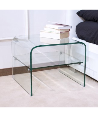 Objets en verre - Table de chevet basse Eta 50x50x40 avec étagère transparente