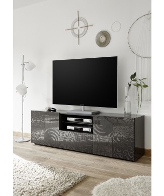MIRO Meuble TV 2 Portes / 1 Tiroir 181x57x43 cm coloris noir