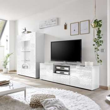 Meuble TV 2 portes MIRO 181x57x43 cm avec 1 tiroir, blanc