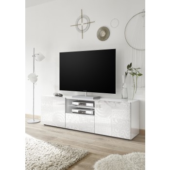 Meuble TV 2 portes MIRO 181x57x43 cm avec 1 tiroir, blanc