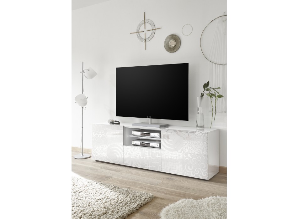 Meuble TV 2 portes MIRO 181x57x43 cm avec 1 tiroir, blanc