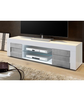 Grand meuble bas EASY TV 2 portes 180x41,4x43,6 cm couleur béton
