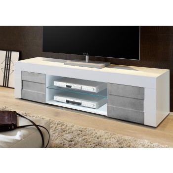 Grand meuble bas EASY TV 2 portes 180x41,4x43,6 cm couleur béton