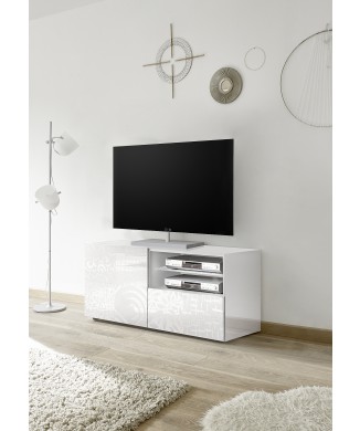 MIRO Petit meuble TV 1 porte et 1 tiroir 121x42x57 cm blanc