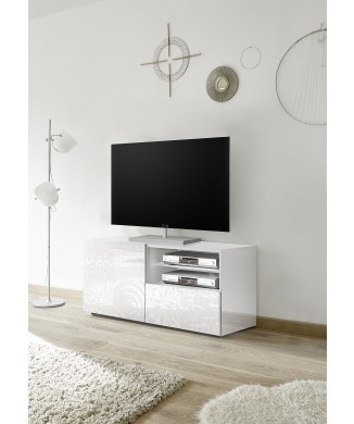 Petit meuble TV MIRO avec 1 porte et 1 tiroir, 121 x 42 x 57 cm, blanc
