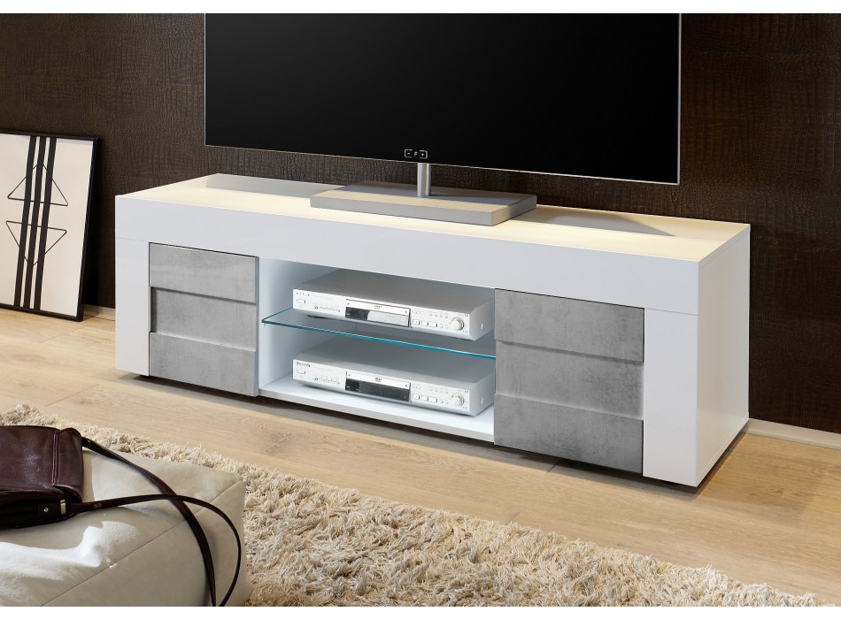 Petit meuble TV bas EASY 138x41,4x43,6 cm 2 portes couleur béton