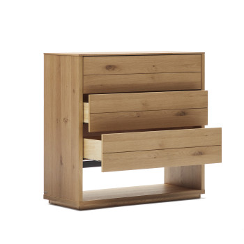 Commode Alguema à 3 tiroirs, placage chêne, finition naturelle, 100 x 97 cm