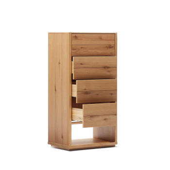 Commode 4 tiroirs Alguema, placage chêne, finition naturelle, 60 x 120 cm