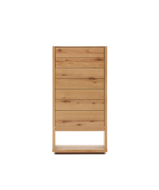 Commode 4 tiroirs Alguema, placage chêne, finition naturelle, 60 x 120 cm