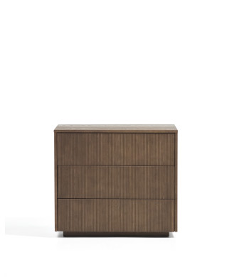 Commode Helvine à 3 tiroirs en placage frêne finition noyer 90 x 78 cm FSC 100%