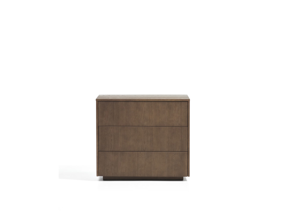 Commode Helvine à 3 tiroirs en placage frêne finition noyer 90 x 78 cm FSC 100%
