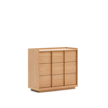 Commode Onix à 3 tiroirs en placage chêne finition naturelle, 100 x 78 cm, certifiée FSC Mix.