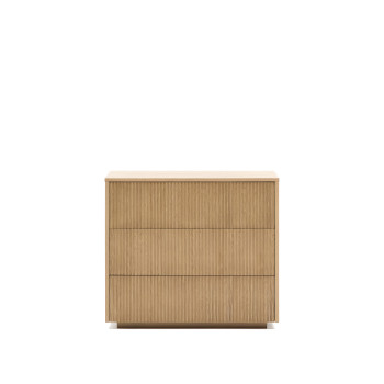 Table de chevet 3 tiroirs Helvine en placage de chêne 90 x 78 cm FSC 100%