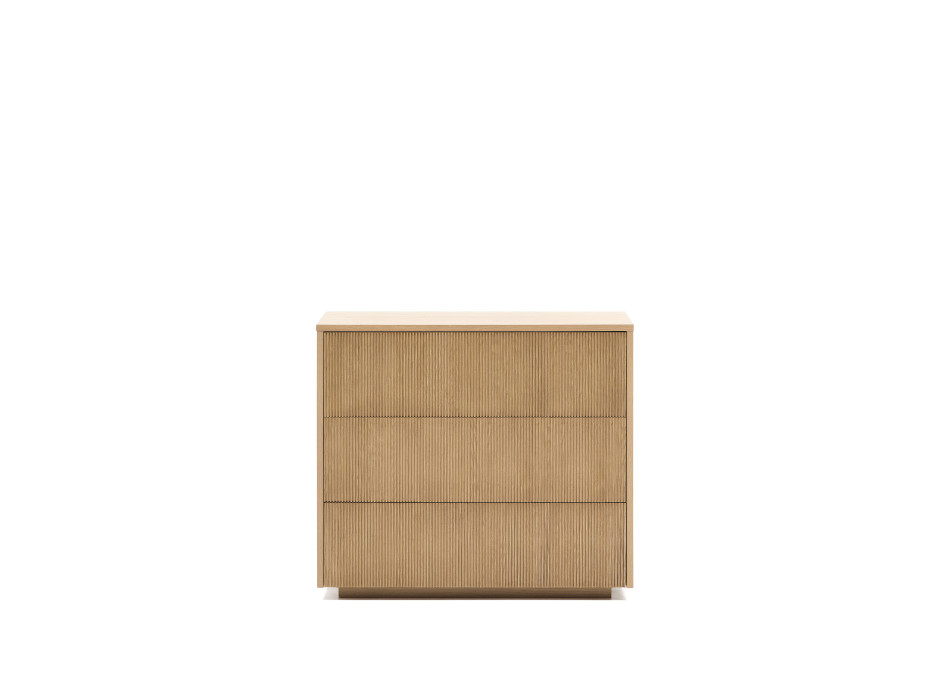 Table de chevet 3 tiroirs Helvine en placage de chêne 90 x 78 cm FSC 100%