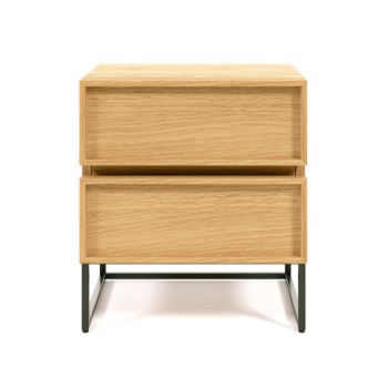 Table de chevet Taiana 45 x 51 cm avec placage chêne, finition acier et noir