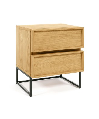 Table de chevet Taiana 45 x 51 cm avec placage chêne, finition acier et noir