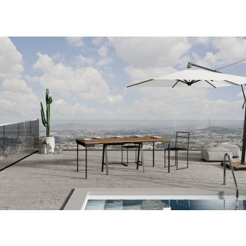 Console Banco Evolution avec structure anthracite - Console extensible 90x40/290 cm Banco Evolution sapin teinté avec structure anthracite