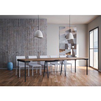 Console Banco Evolution avec structure anthracite - Console extensible 90x40/290 cm Banco Evolution sapin teinté avec structure anthracite