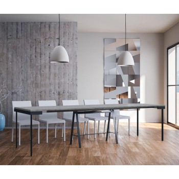 Console Banco Evolution avec structure anthracite - Console extensible 90x40/300 cm Banco Evolution en chêne naturel avec structure anthracite