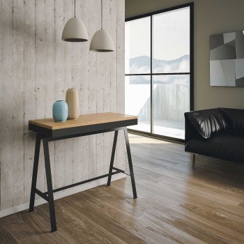 Console Banco Evolution avec structure anthracite - Console extensible 90x40/300 cm Banco Evolution en chêne naturel avec structure anthracite