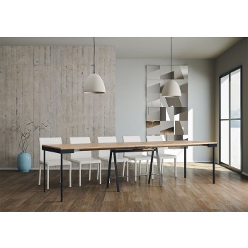 Console Banco Evolution avec structure anthracite - Console extensible 90x40/300 cm Banco Evolution en chêne naturel avec structure anthracite