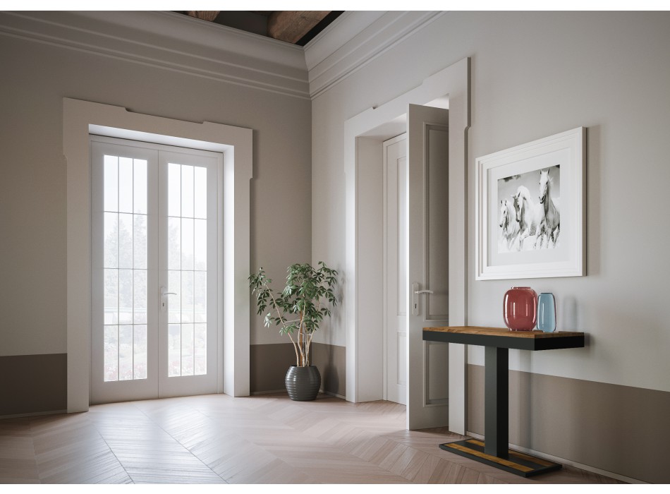 Console Capital Evolution avec structure anthracite - Console extensible 90x40/190 cm Capital Small Evolution sapin teinté avec structure anthracite