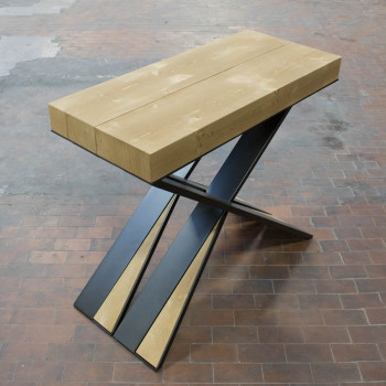 Console Diago pieds anthracite - Console extensible 90x40/290 cm Diago sapin teinté pieds anthracite