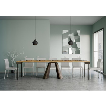 Console Diamante Evolution avec pieds et structure en bois d'ours - Console extensible 90x40/300 cm Diamante Evolution avec structure en chêne naturel et pieds en bois d'ours