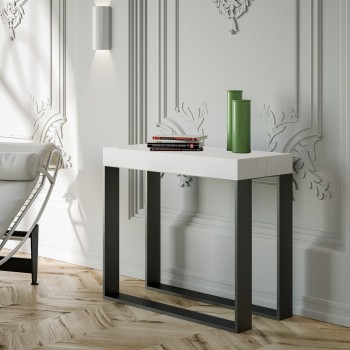 Console Elettra avec structure anthracite - Console extensible 90x40/300 cm Elettra Frêne Blanc avec structure anthracite