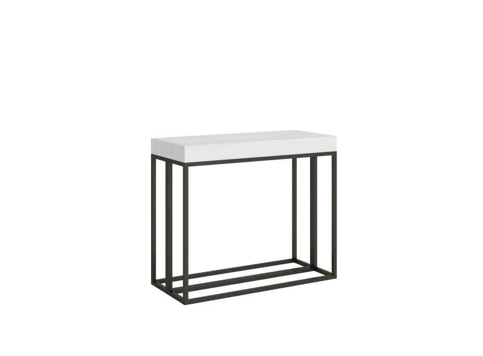 Console Epoca avec cadre anthracite - Console extensible 90x40/196 cm Epoca Small Frêne blanc avec cadre anthracite