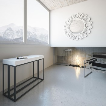 Console Epoca avec structure anthracite - Console extensible 90x40/300 cm Epoca Frêne Blanc avec structure anthracite