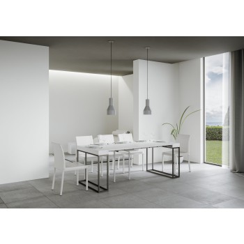 Console Epoca avec structure anthracite - Console extensible 90x40/300 cm Epoca Frêne Blanc avec structure anthracite