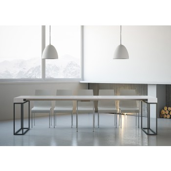 Console Epoca avec structure anthracite - Console extensible 90x40/300 cm Epoca Frêne Blanc avec structure anthracite