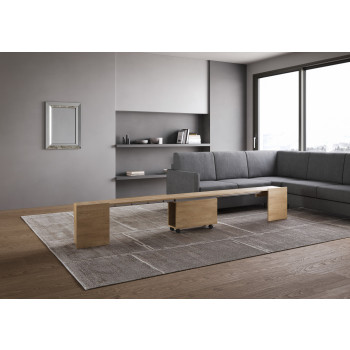 Console Evolve avec banc inférieur - Console extensible 90x42/302 cm Evolve frêne blanc avec rallonges internes et banc inférieur