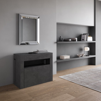 Console Evolve avec banc inférieur - Console extensible 90x42/302 cm Evolve frêne blanc avec rallonges internes et banc inférieur