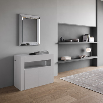 Console Evolve avec banc inférieur - Console extensible 90x42/302 cm Evolve frêne blanc avec rallonges internes et banc inférieur