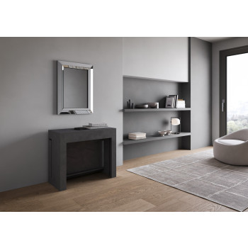 Console Evolve avec banc inférieur - Console extensible 90x42/302 cm Evolve frêne blanc avec rallonges internes et banc inférieur