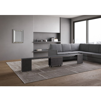 Console Evolve avec banc inférieur - Console extensible 90x42/302 cm Evolve frêne blanc avec rallonges internes et banc inférieur