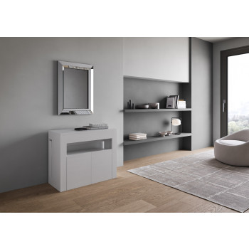 Console Evolve avec banc inférieur - Console extensible 90x42/302 cm Evolve frêne blanc avec rallonges internes et banc inférieur