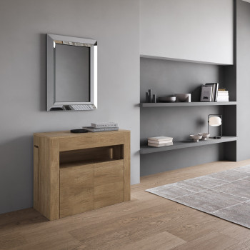 Console Evolve avec banc inférieur - Console extensible 90x42/302 cm Evolve frêne blanc avec rallonges internes et banc inférieur