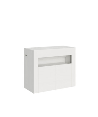 Console Evolve avec banc inférieur - Console extensible 90x42/302 cm Evolve frêne blanc avec rallonges internes et banc inférieur