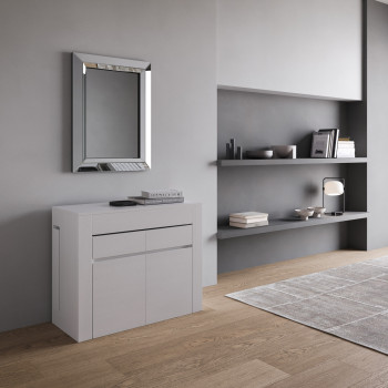 Console Evolve avec banc inférieur et supérieur - Console extensible 90x42/302 cm Evolve frêne blanc avec rallonges internes avec banc inférieur et supérieur