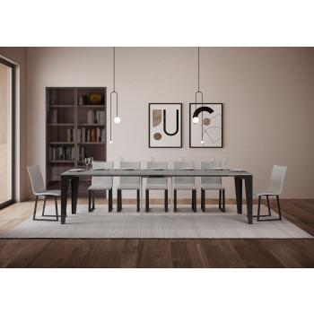 Console Flame Evolution avec pieds et structure anthracite - Console extensible Flame Evolution 90x40/300 cm avec finition frêne blanc et pieds et structure anthracite