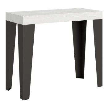 Console Flame avec pieds anthracite - Flame Small Console extensible Premium 90x40/196 cm en frêne blanc et pieds anthracite