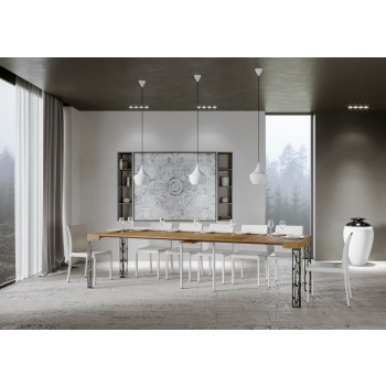 Console Ghibli avec structure anthracite - Console extensible 90x40/300 cm Ghibli Frêne Blanc avec structure anthracite